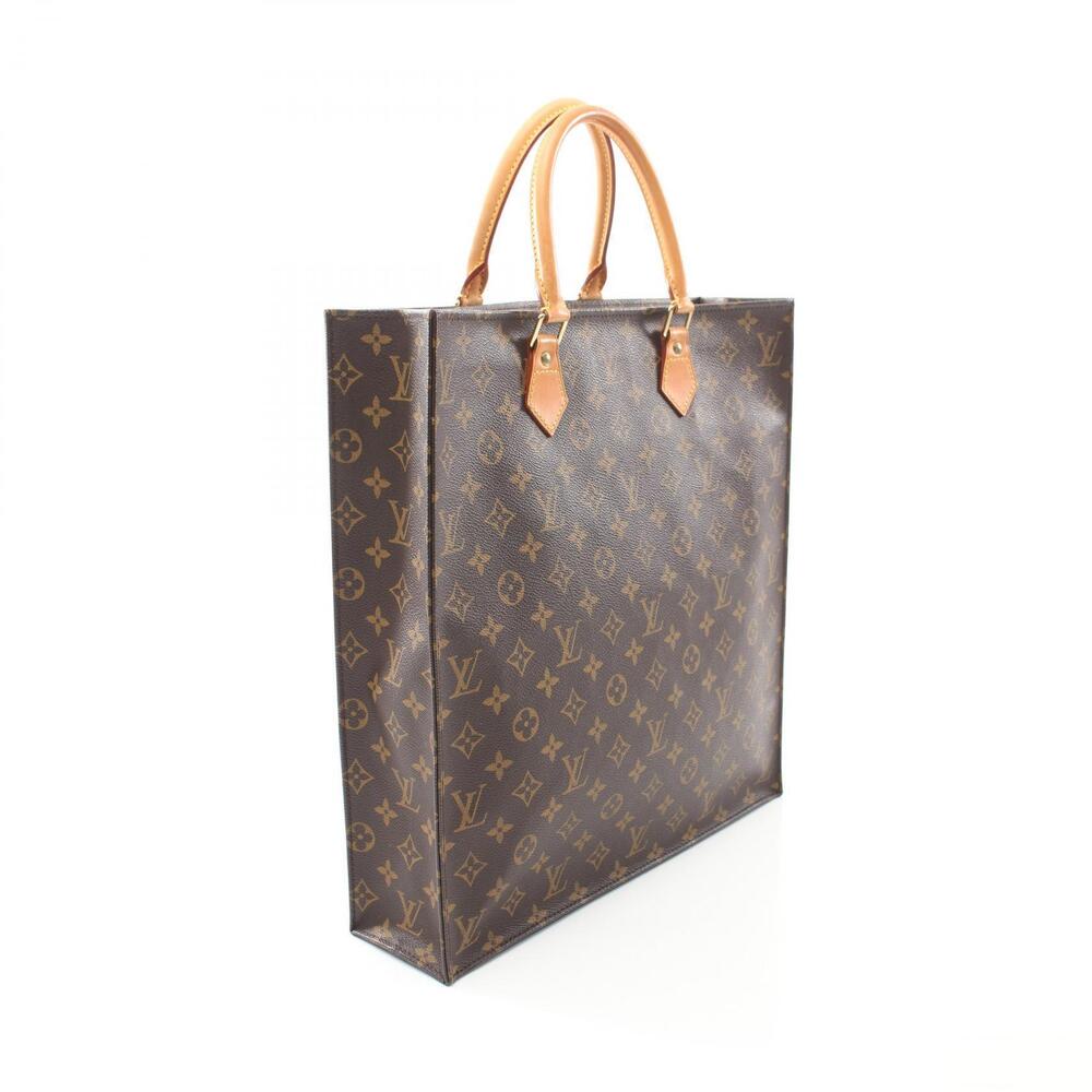 Louis Vuitton Tote Sac Plat Bag Monogram Leather Canvas Brown